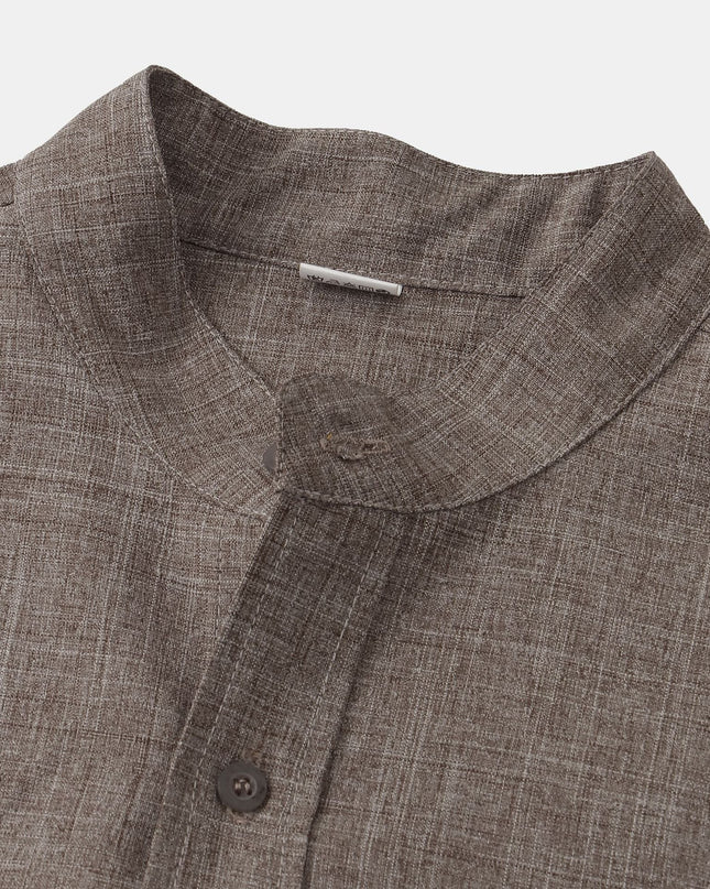 Tristan | Linen-Blend Short Sleeve Band Collar Shirt