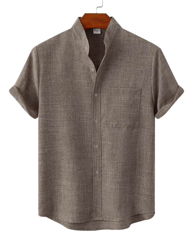 Tristan | Linen-Blend Short Sleeve Band Collar Shirt